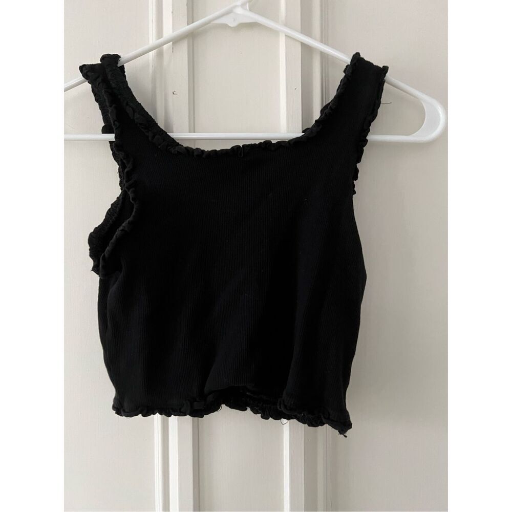 Zara black ruffled ribbed cropped tank top girls 12-14 L - Picture 2 of 3